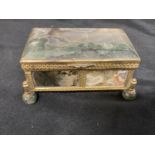 19th cent. Shaped hardstone and gilt metal mounted rectangular snuff or trinket box on ball