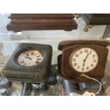 Clocks: Artox Swiss made chromium travel clock, white enamel face, Roman numerals, brown leather