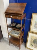 19th cent. Rosewood whatnot with four sections and adjustable book stand.