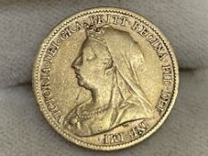 Gold Coins Numismatics: 1899 Victoria old head, Gold Half Sovereign, George and Dragon.