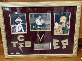 Elvis Presley Memorabilia: 1977 "E.P." Stage Guitar Pick. This reddish brown triangular guitar