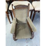 19th cent. Oak child's upholstered armchair.