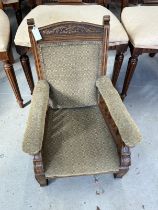 19th cent. Oak child's upholstered armchair.