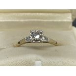 Jewellery: Ring 14K gold diamond solitaire, estimated weight 0.25ct, size O. Weight 1.7g.