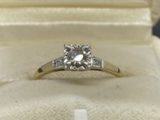 Jewellery: Ring 14K gold diamond solitaire, estimated weight 0.25ct, size O. Weight 1.7g.