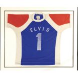 Iconic Elvis Presley Memorabilia: Elvis Presley's Racquetball shirt. This red, white and blue