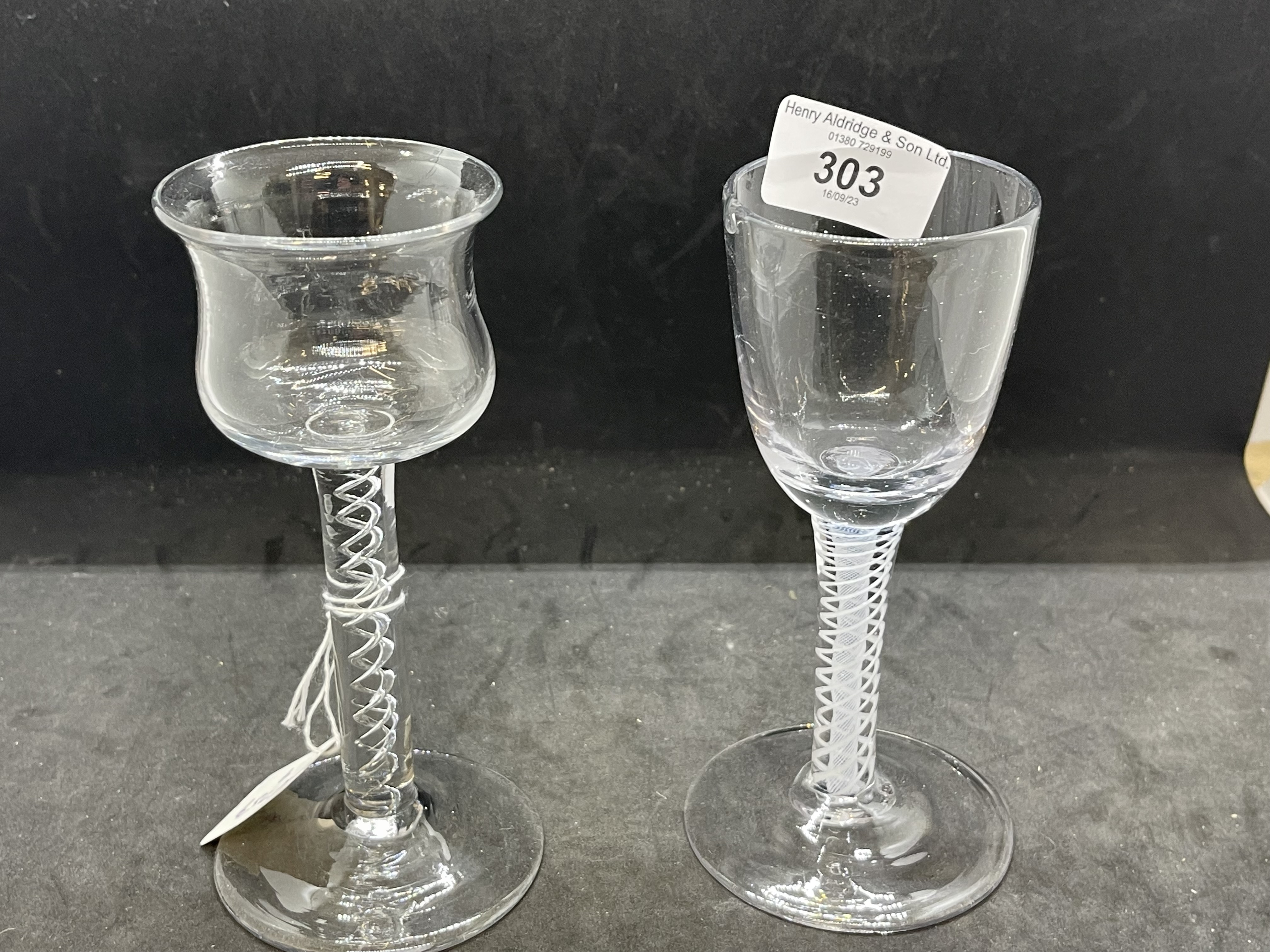 Glassware: 19th cent. Air twist wine/port glasses, rounded foot. 6ins.
