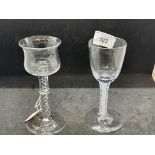 Glassware: 19th cent. Air twist wine/port glasses, rounded foot. 6ins.