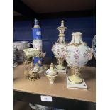 19th cent. Porcelain Rococo vases with covers polychrome floral decoration, gilt and yellow