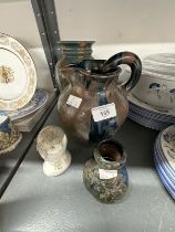 Studio Pottery: 19th cent. Elton ware heavy slipware glazed - vase 8½ins, pinch jug 7½ins, and bud
