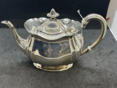 Hallmarked Silver: Batchelor's teapot of fluted form, with ivory insulators. Weight 13.67oz. Ivory