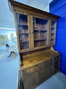 20th cent. Oak glazed top Carmarthanshire dresser, the base with a cupboard door to either side of