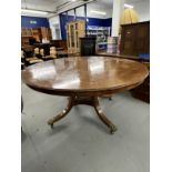 19th/20th cent. Mahogany circular dining table on splayed supports terminating in brass claw feet
