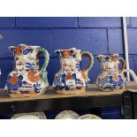 20th cent. Mason's Ironstone: Imari dragon handled graduated set of jugs. 9ins, 8ins, 6½ins. (3)