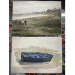 Edward William Cooke (1811-1880): Watercolour, rowing boat on shore, plus four British School