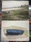 Edward William Cooke (1811-1880): Watercolour, rowing boat on shore, plus four British School