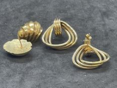 Jewellery: Yellow metal two pairs of earrings, test as 9ct gold. Total weight 9.1g.