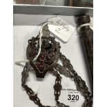 Corkscrew/Wine Collectibles: 19th cent. French Chatelaine in bright cut steel, 4 hangers