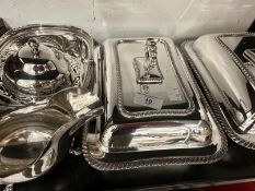 Early 20th cent. Electroplate serving dishes with covers x 2, sauce boat, small dishes, Rattail