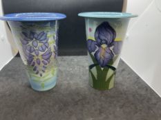 20th cent. Ceramics: Dennis China Works, Sally Tuffin Iris vase in blue, base No. 194, st. des.