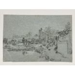 19th cent. Pencil Studies: Graphite landscape with figures plus pencil sketch N. Hunt c1894, Lady in