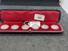 Hallmarked Silver: Set of six silver buttons, 1904 possibly Levi & Salaman, Birmingham, depicting