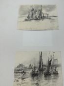 Edwin Hayes: Charcoal on paper maritime studies, unsigned but dated 1888, mounted on board. 7ins.