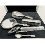 Hallmarked Silver: Dressing table brush set, Adie Bros. Birmingham comprising comb, two brushes,