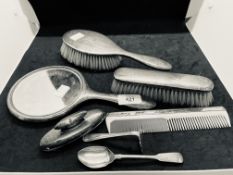 Hallmarked Silver: Dressing table brush set, Adie Bros. Birmingham comprising comb, two brushes,
