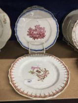 Tournai plates c1770, with moulded rims, one painted in blue with flowering branches, another with a