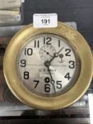 Militaria: US Navy Chelsea Clock Company brass bulkhead clock. Serial No. 125072 dating it to