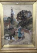 19th cent. Henry John Yeend-King (1855-1924): Watercolour romantic rural study, cottage, bridge,