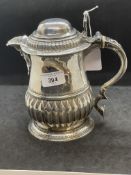 Georgian Hallmarked Silver: Lidded jug with reed pattern handle, lid with scroll handle, ivory