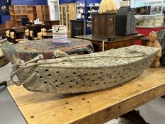 Early 20th cent. Treen fisherman's catch boat in the form of a boat, likely from the Gironde area of