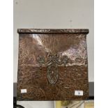 Arts & Crafts: Beaten copper coal box. 14ins. x 14ins.