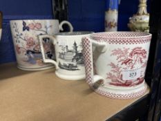 19th cent. Staffordshire Pearlware frog and lizard mugs, 'Japan' Imari style rim and handle A/F,