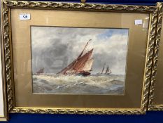 Frederick James Aldridge (1850-1933): Watercolour on paper, 'Thames Barge on Stormy Seas', signed