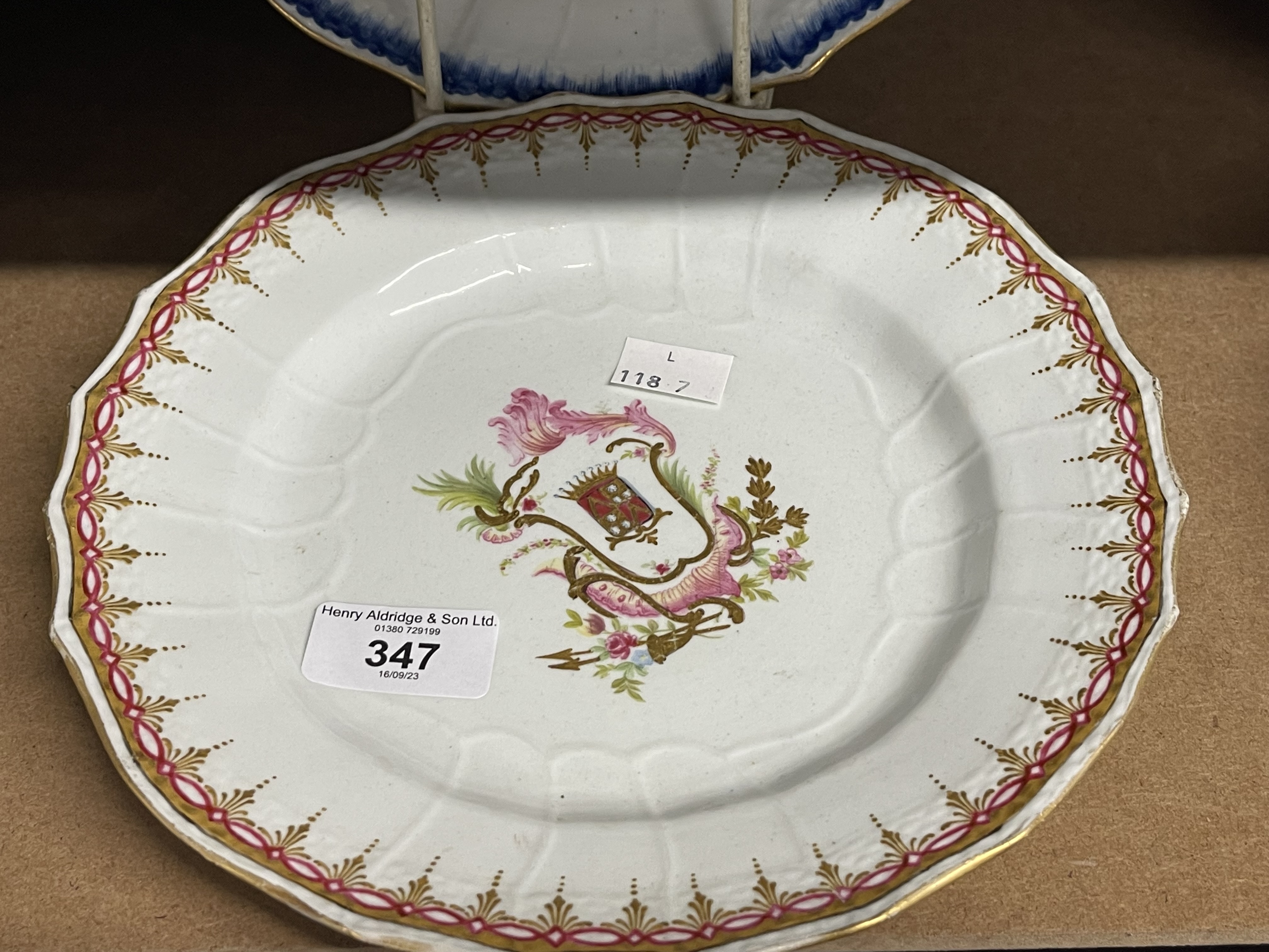 Tournai plates c1770, with moulded rims, one painted in blue with flowering branches, another with a - Image 2 of 3