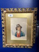19th cent. Facciola Italian School: Watercolour, portrait of a young man wearing a hat, signed lower