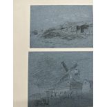 19th cent. British N. Hunt: Pencil studies on blue paper highlighted with pastel, Breakwater with