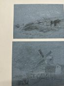 19th cent. British N. Hunt: Pencil studies on blue paper highlighted with pastel, Breakwater with