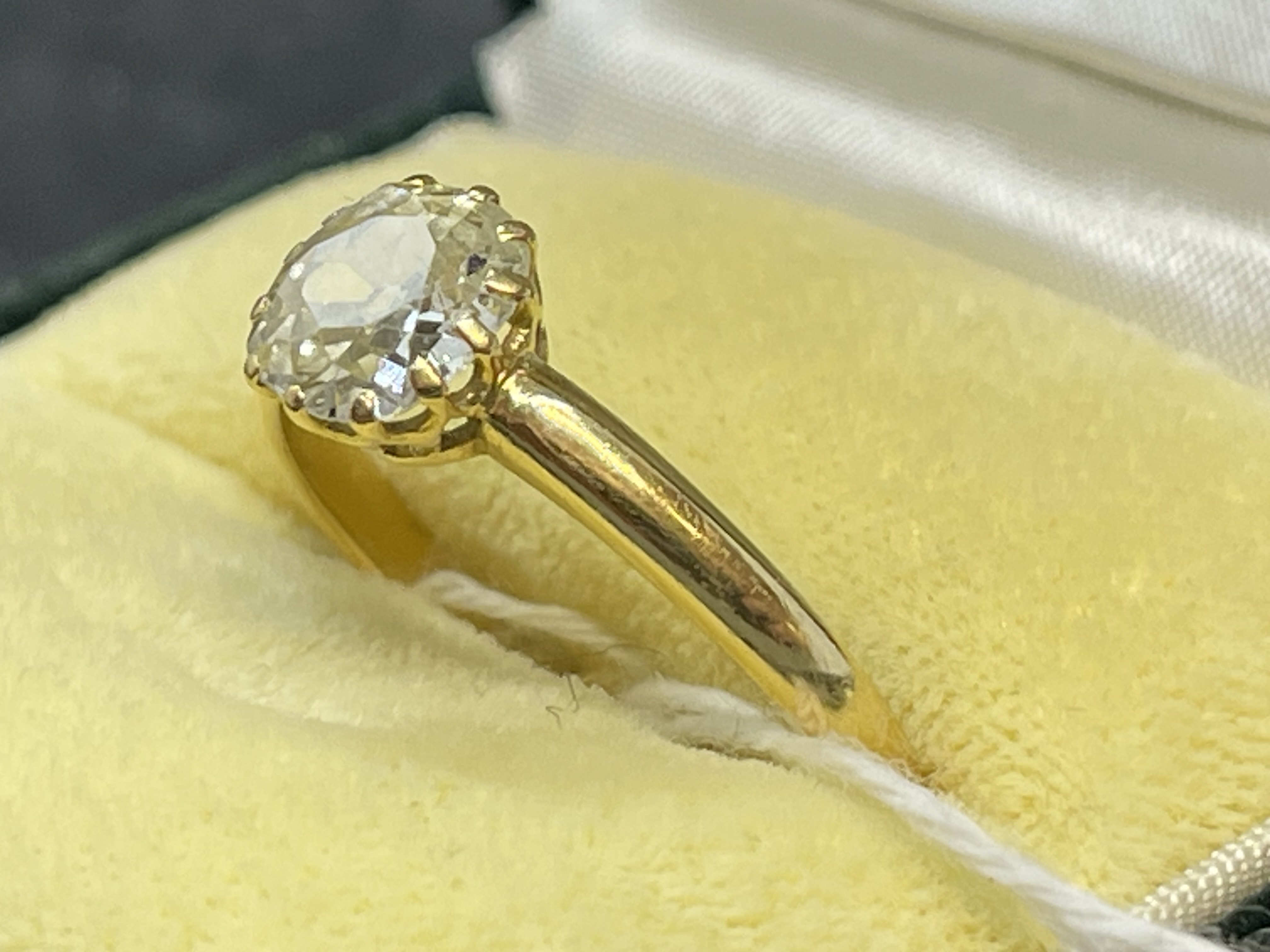 Jewellery: Yellow metal ring set with an old cut diamond, estimated weight 1.60ct, colour M, tests - Image 4 of 4