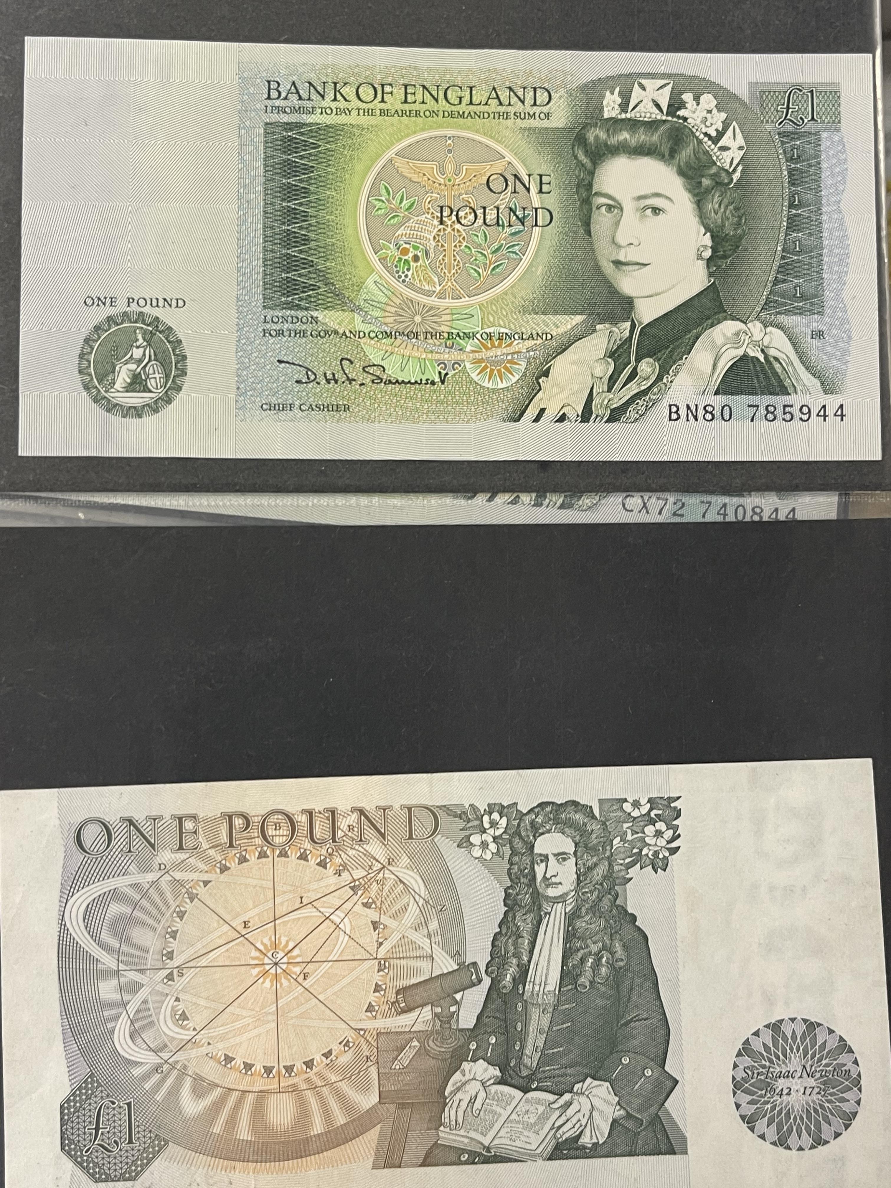 Numismatics: GB banknotes four circulated Fforde 1d notes, five Page uncirculated Isaac Newton £1 - Image 2 of 4