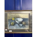 Hilda Chancellor-Pope (1913-1976): Watercolour still life Chinese bowl, eggs and watermelon, another