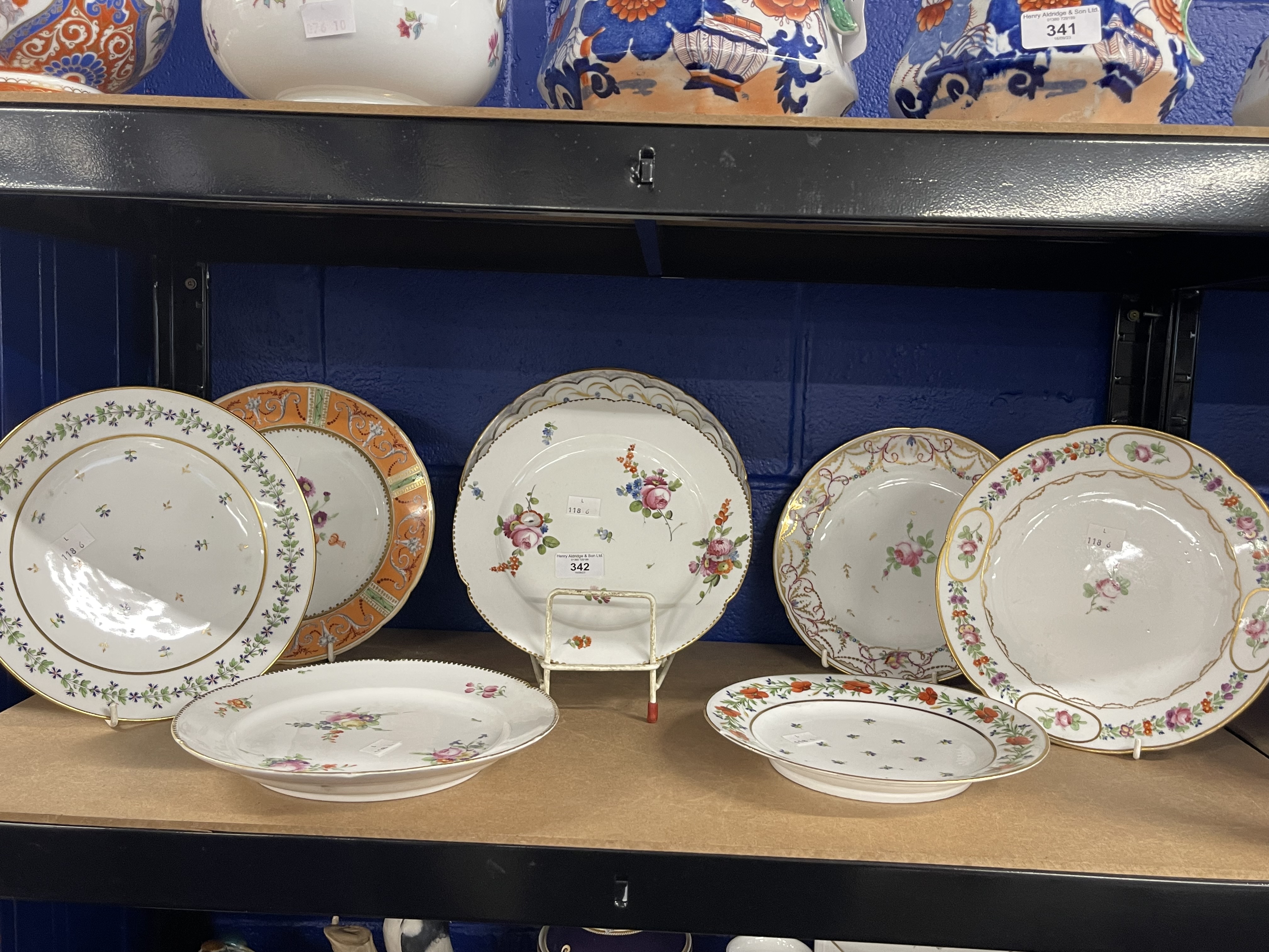 Late 18th/19th cent. Paris porcelain plates, including Dihl et Duerhard, Bordeaux, rue de Petit