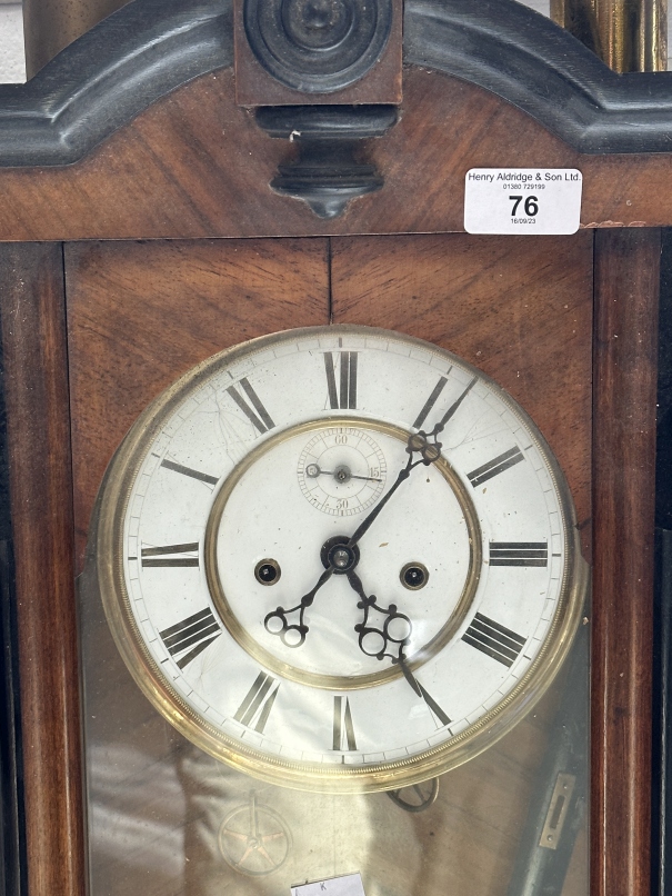 Clocks: Early 20th cent. Mahogany Vienna regulator wall clock enamelled face with Roman numerals and - Image 2 of 2