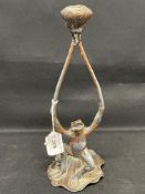 Art Nouveau made for Liberty c1900 bronzed Spelter candlestick depicting a frog seated on a lily pad