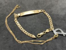 Jewellery: 9ct gold marked .375 child's identity bracelet, A/F chain, tests as 9ct.