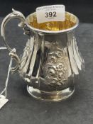 Hallmarked Silver: London 1856 embossed Christening mug inscribed 'Jane', maker's mark G.I. 5.6oz.
