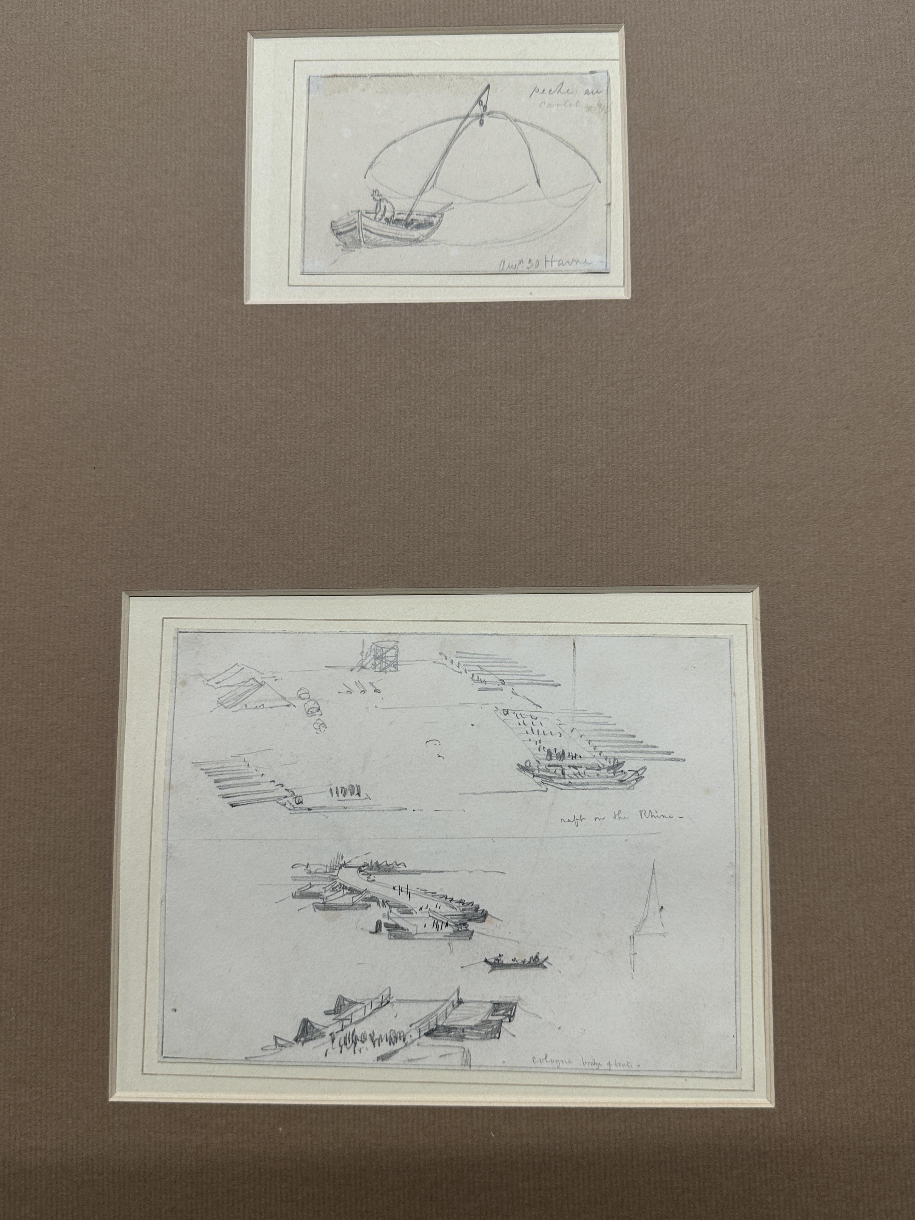 E.W. Cooke, British (1811-1880): Maritime pencil studies, Fishermen Hauling Nets x 2, Le Havre